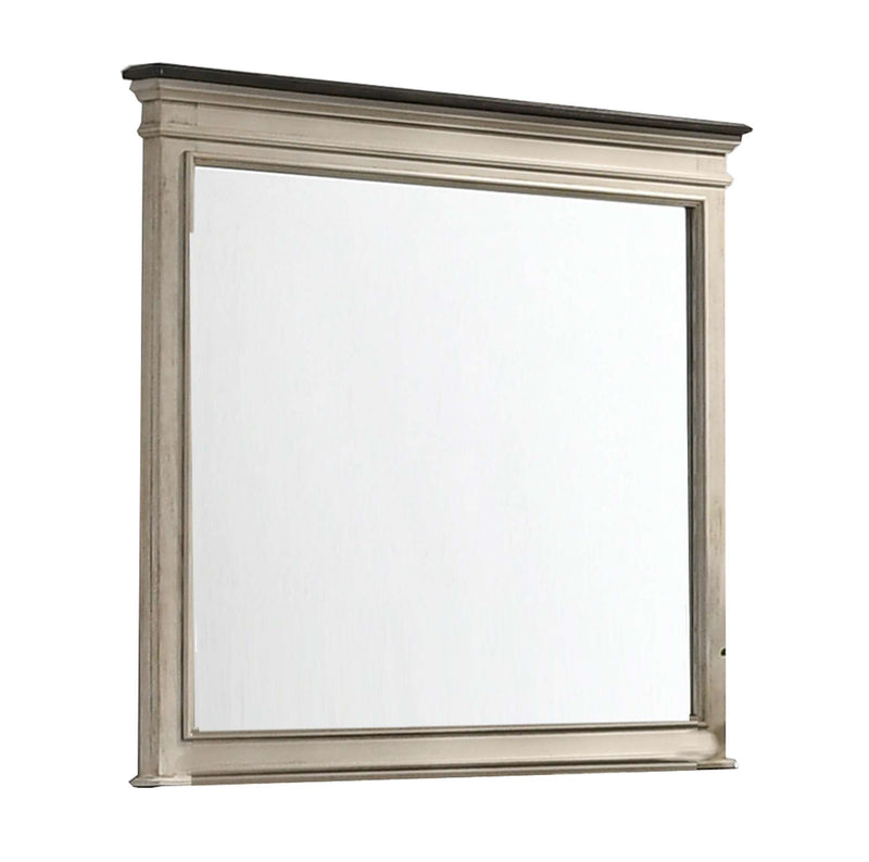 Rectangular Dresser Top Beveled Mirror With Wooden Frame, Beige And Silver By Benzara | Mirrors |  Modishstore 
