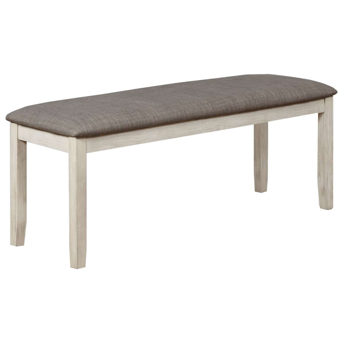 Wooden Bench With Fabric Upholstered Seat And Chamfered Legs,White And Gray By Benzara | Benches |  Modishstore 