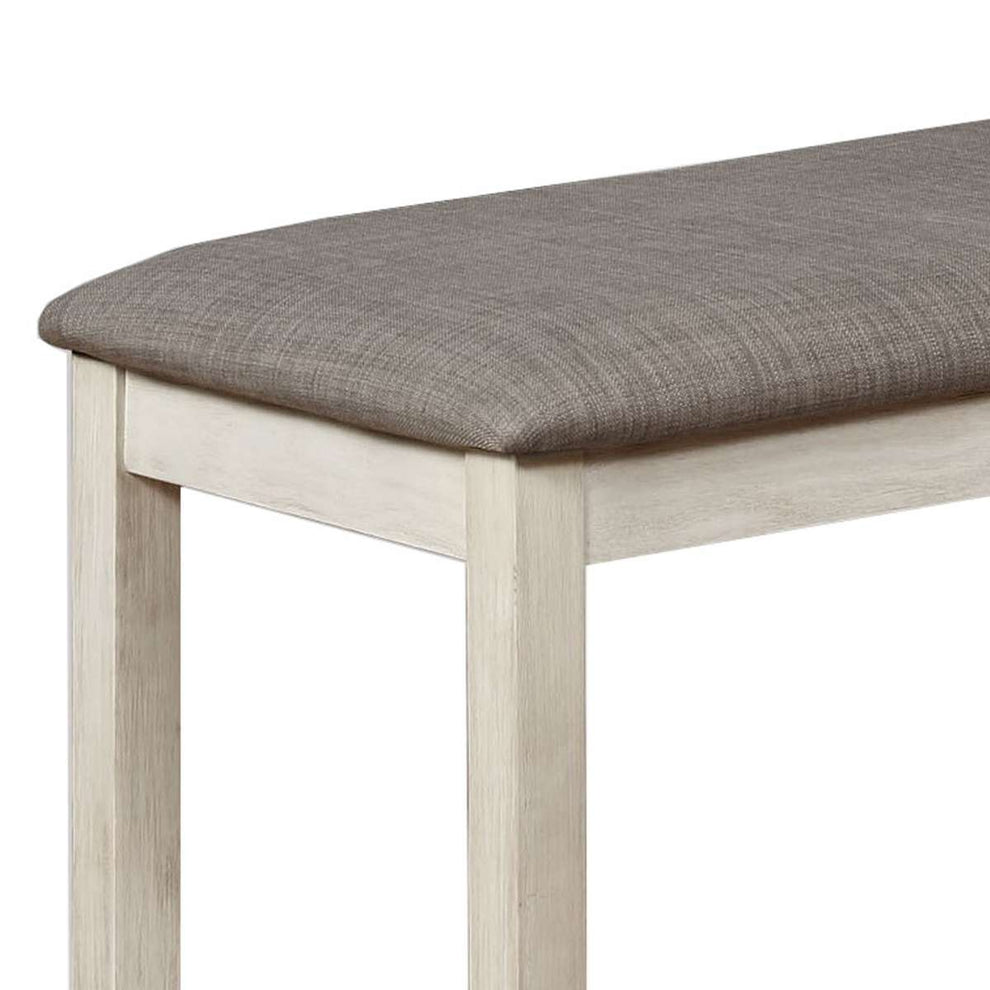 Wooden Bench With Fabric Upholstered Seat And Chamfered Legs,White And Gray By Benzara | Benches |  Modishstore  - 5
