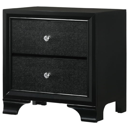 2 Drawer Wooden Nightstand With Textured Details And Crystal Pulls, Black - Bm215425 By Benzara | Nightstands | Modishstore