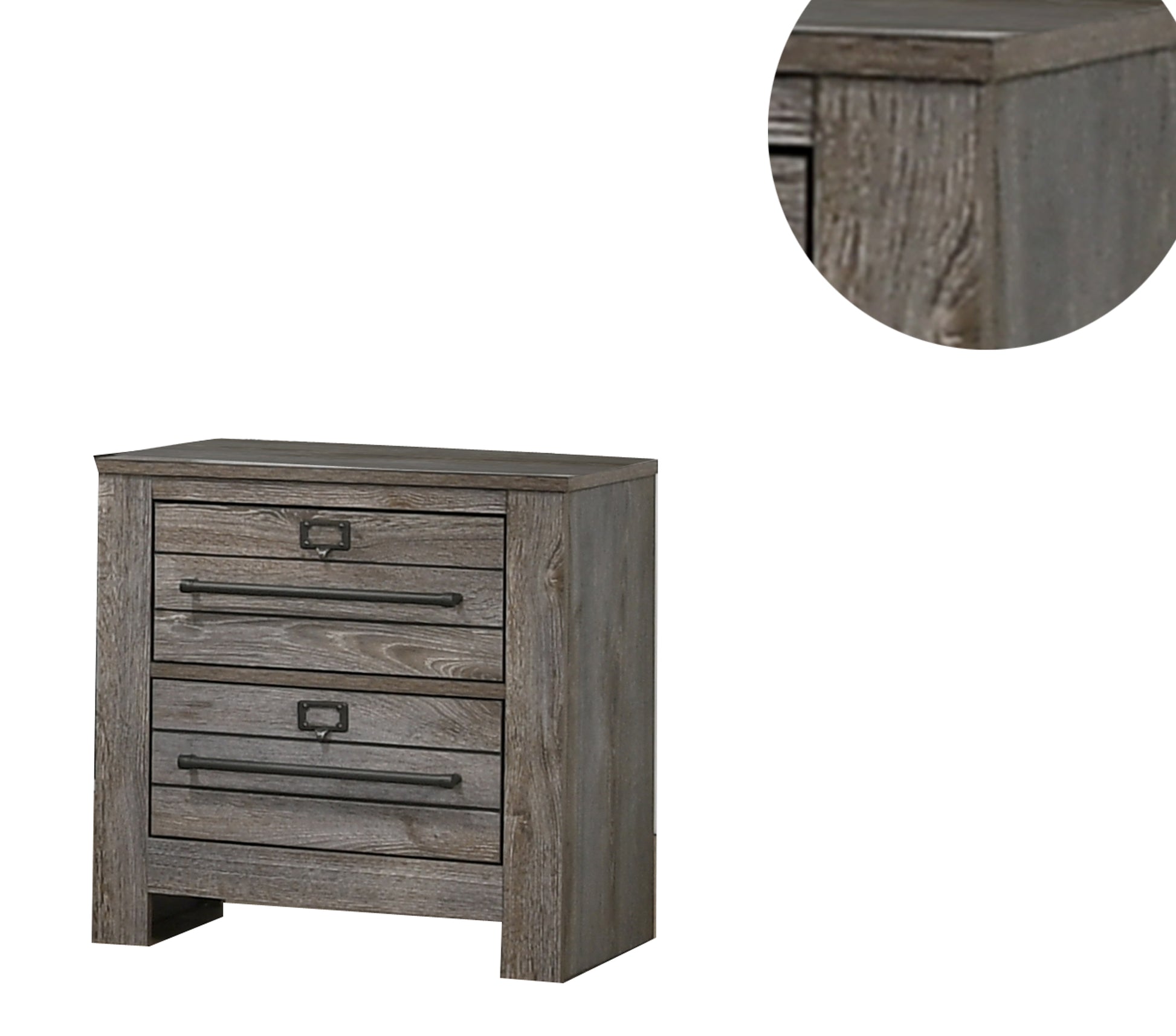 2 Drawer Wooden Nightstand With Metal Bar Pulls And Sled Base, Gray By Benzara | Nightstands | Modishstore - 2