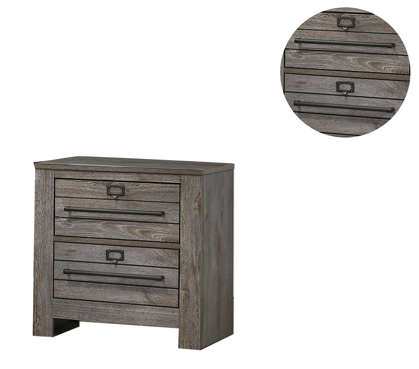 2 Drawer Wooden Nightstand With Metal Bar Pulls And Sled Base, Gray By Benzara | Nightstands | Modishstore - 3