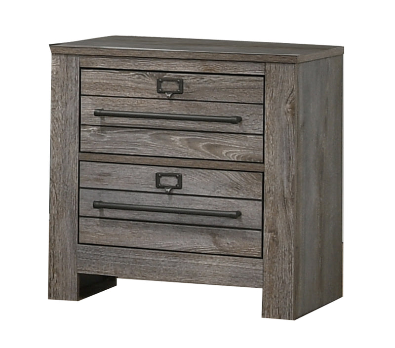 2 Drawer Wooden Nightstand With Metal Bar Pulls And Sled Base, Gray By Benzara | Nightstands | Modishstore