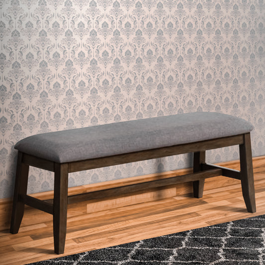 Wooden Bench With Fabric Upholstered Seat And Angled Legs, Brown And Gray By Benzara | Benches | Modishstore