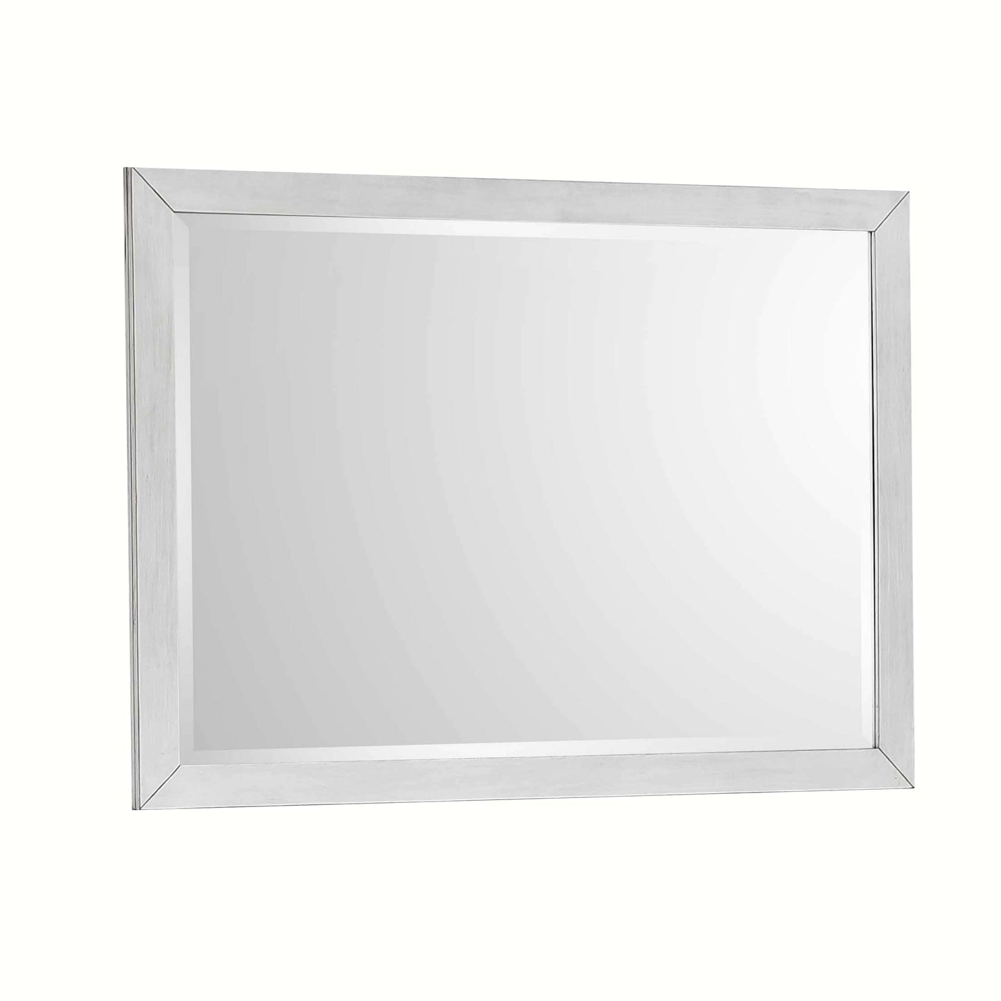 Rectangular Dresser Top Beveled Mirror With Wooden Frame, White And Silver By Benzara | Dressers |  Modishstore 