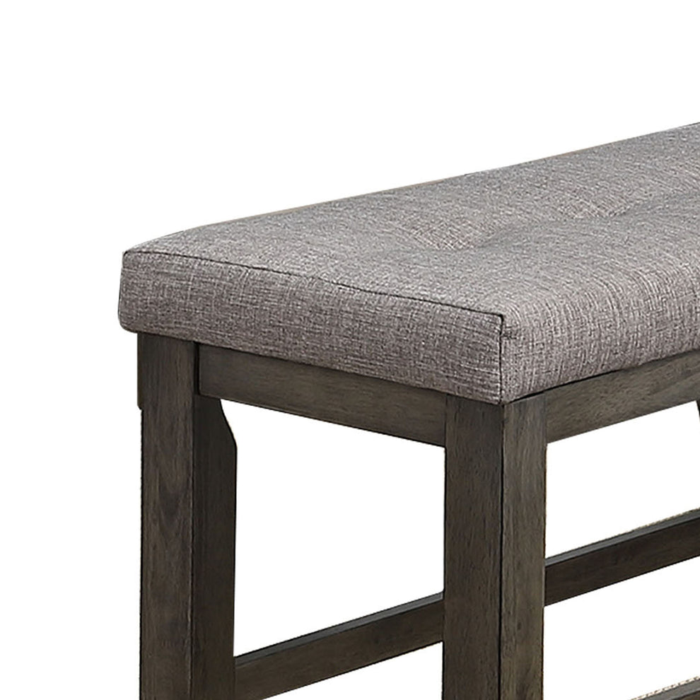 Wooden Counter Height Bench With Fabric Upholstered Seat, Brown And Gray By Benzara | Benches | Modishstore - 2
