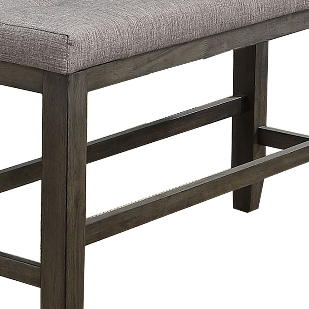 Wooden Counter Height Bench With Fabric Upholstered Seat, Brown And Gray By Benzara | Benches | Modishstore - 4