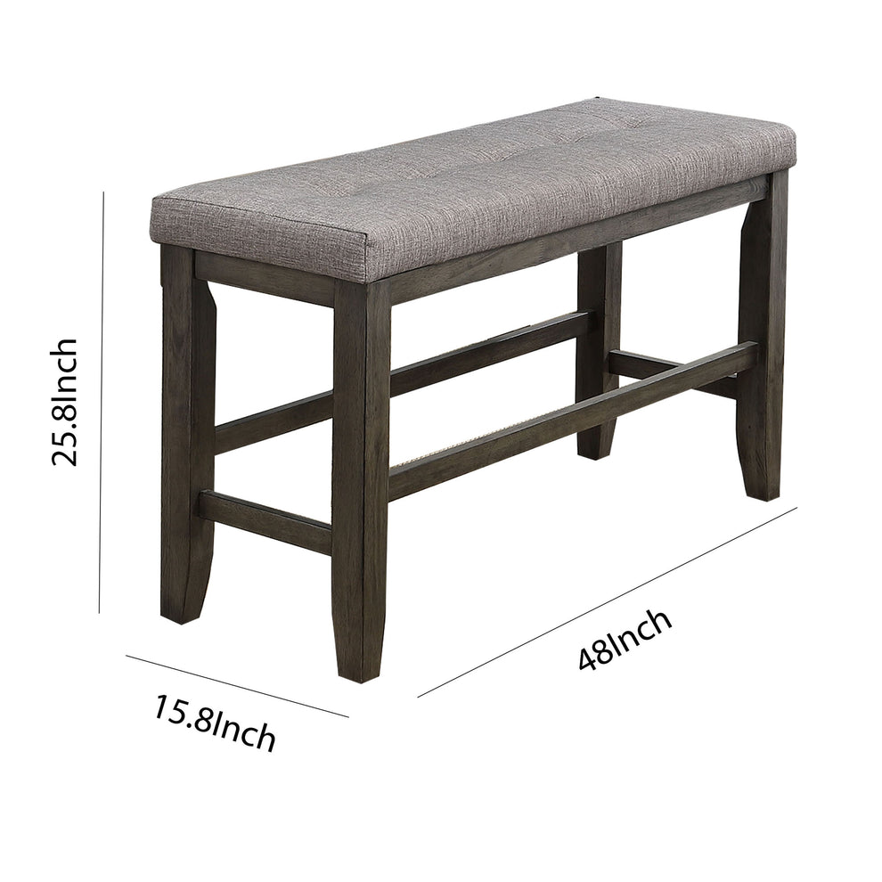 Wooden Counter Height Bench With Fabric Upholstered Seat, Brown And Gray By Benzara | Benches | Modishstore - 5