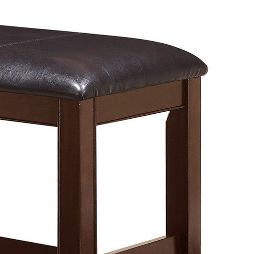 Wooden Counter Height Bench With Leatherette Seat, Brown By Benzara | Benches | Modishstore - 2