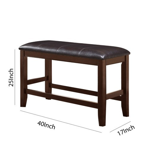 Wooden Counter Height Bench With Leatherette Seat, Brown By Benzara | Benches | Modishstore - 5