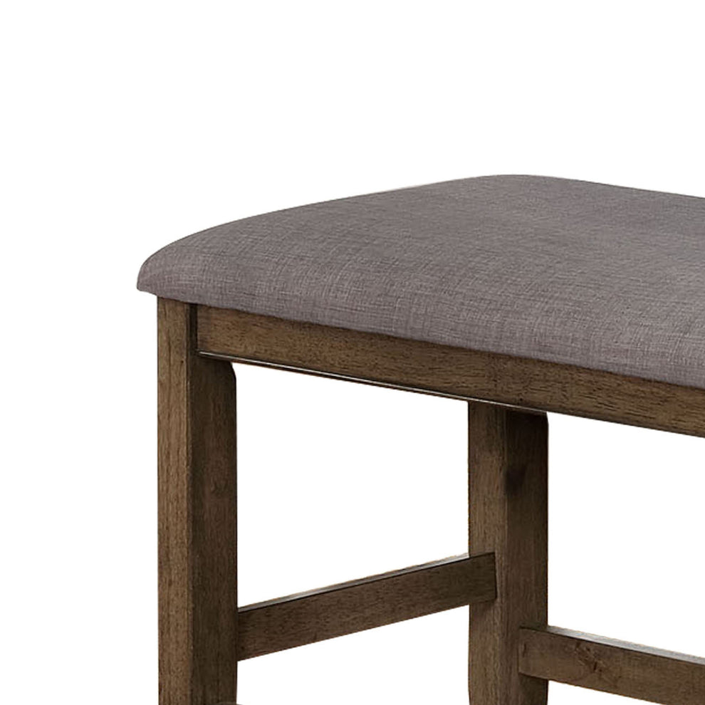 Counter Height Wooden Bench With Fabric Upholstered Seat, Brown And Gray By Benzara | Benches | Modishstore - 2