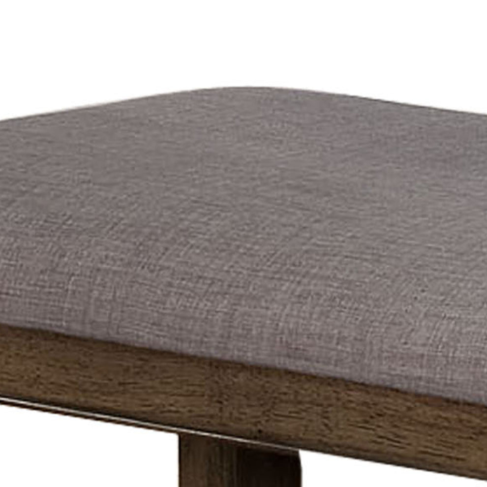 Counter Height Wooden Bench With Fabric Upholstered Seat, Brown And Gray By Benzara | Benches | Modishstore - 4