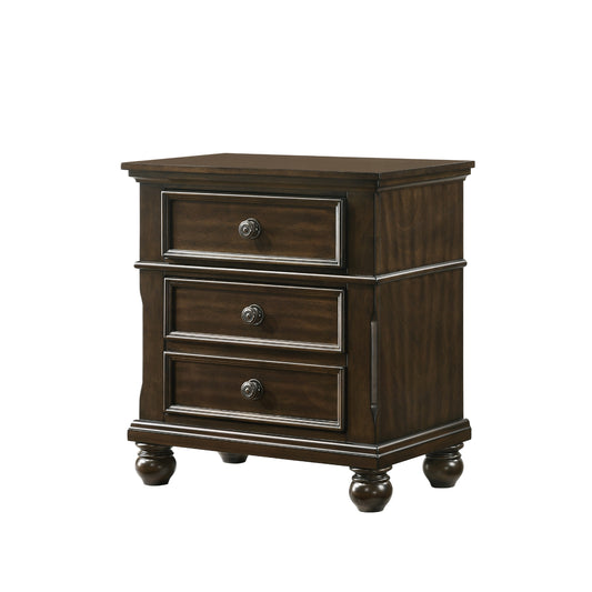 3 Drawer Wooden Nightstand With Molded Details And Metal Knobs, Brown - Bm215468 By Benzara | Nightstands | Modishstore
