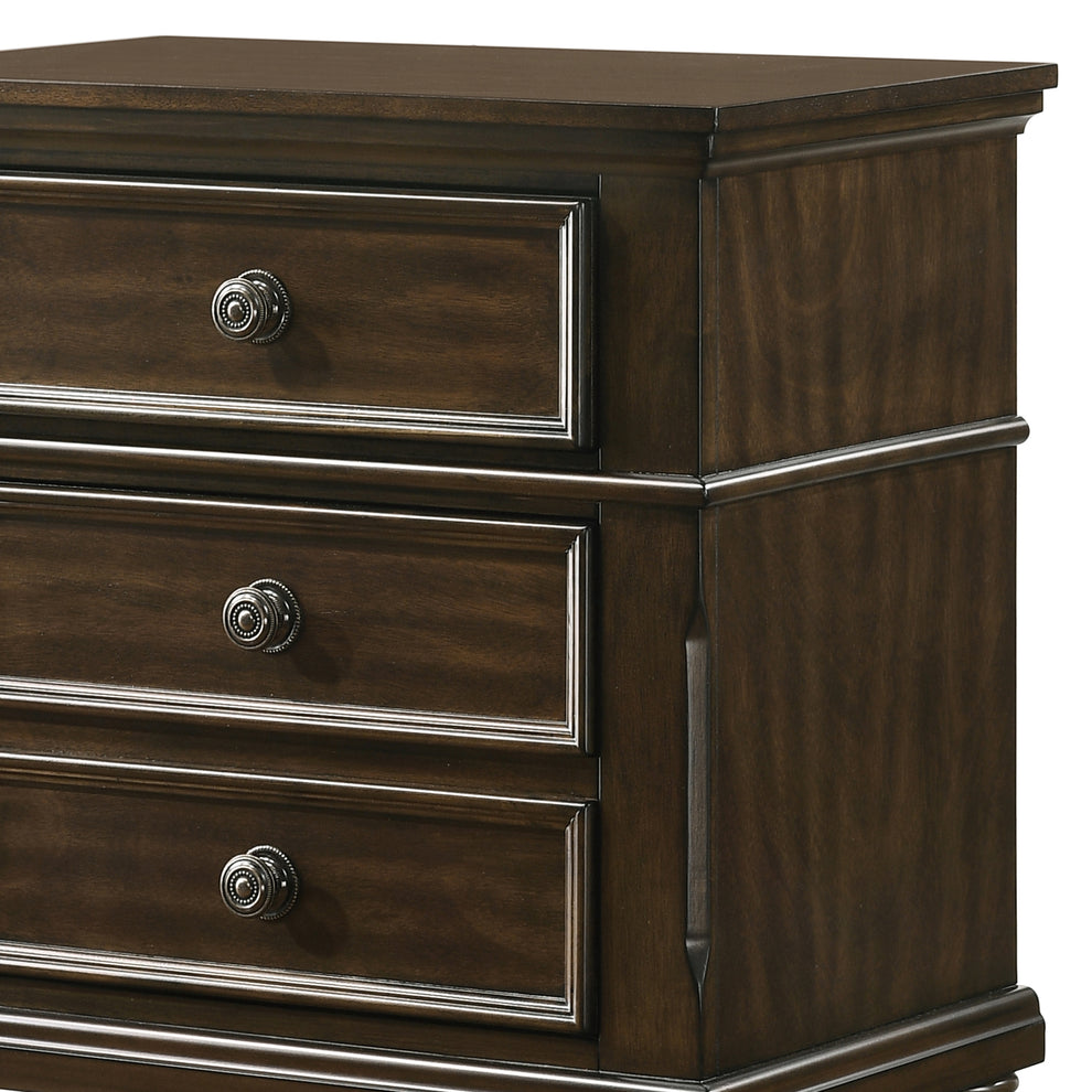 3 Drawer Wooden Nightstand With Molded Details And Metal Knobs, Brown - Bm215468 By Benzara | Nightstands | Modishstore - 2