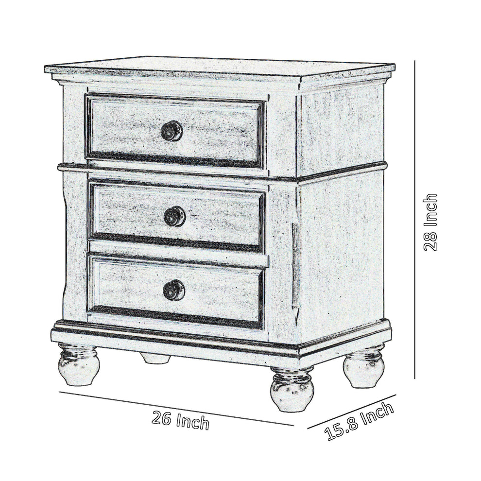 3 Drawer Wooden Nightstand With Molded Details And Metal Knobs, Brown - Bm215468 By Benzara | Nightstands | Modishstore - 5