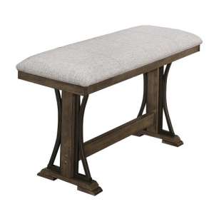 Counter Height Fabric Upholstered Bench With Trestle Base, Brown And Gray By Benzara | Benches |  Modishstore  - 6