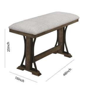 Counter Height Fabric Upholstered Bench With Trestle Base, Brown And Gray By Benzara | Benches |  Modishstore  - 2