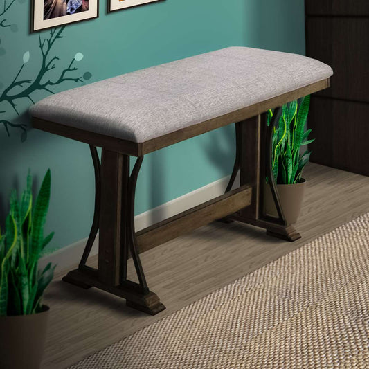 Counter Height Fabric Upholstered Bench With Trestle Base, Brown And Gray By Benzara | Benches |  Modishstore 