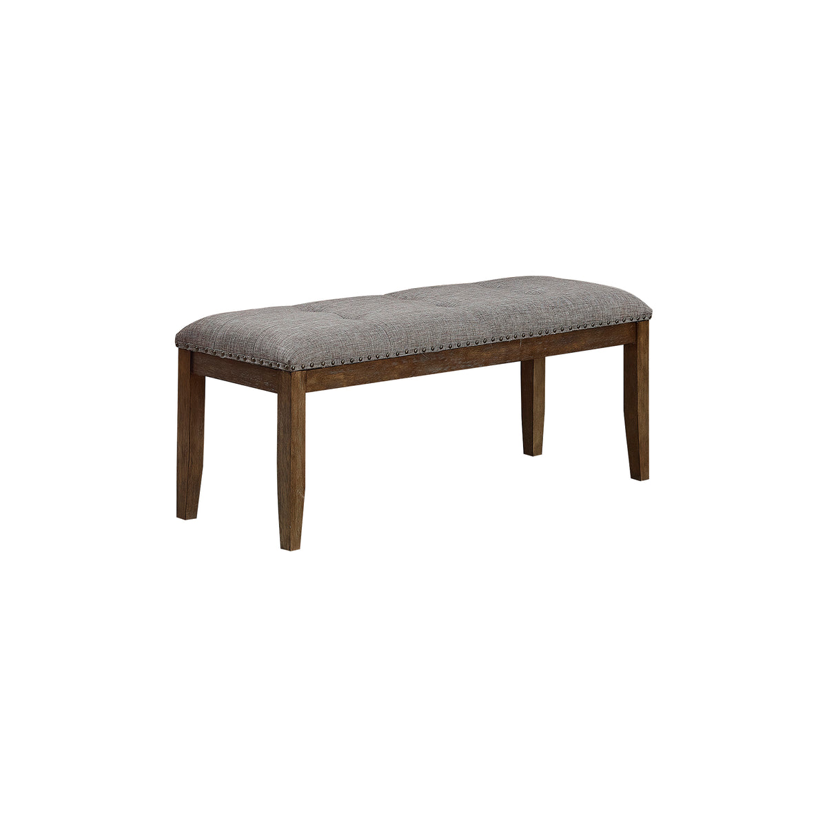Nailhead Trim Fabric Upholstered Bench With Button Tufting, Brown And Gray By Benzara | Benches | Modishstore