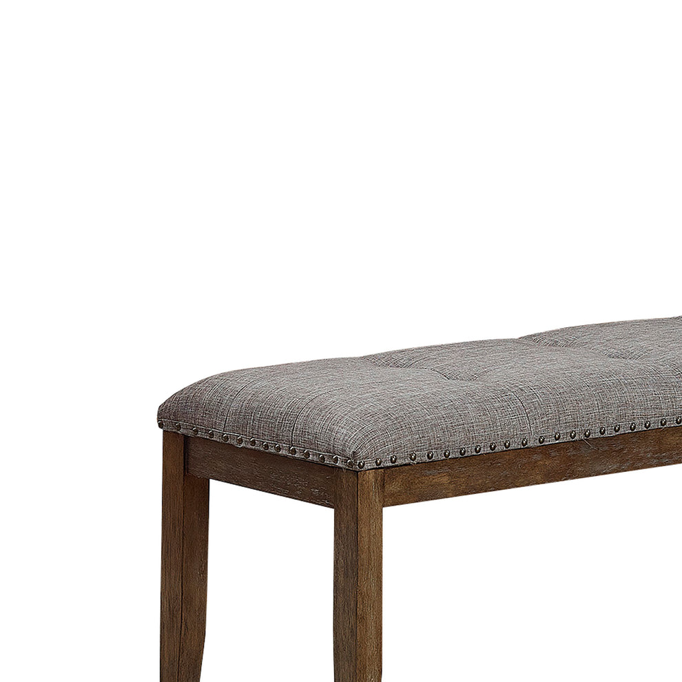 Nailhead Trim Fabric Upholstered Bench With Button Tufting, Brown And Gray By Benzara | Benches | Modishstore - 2