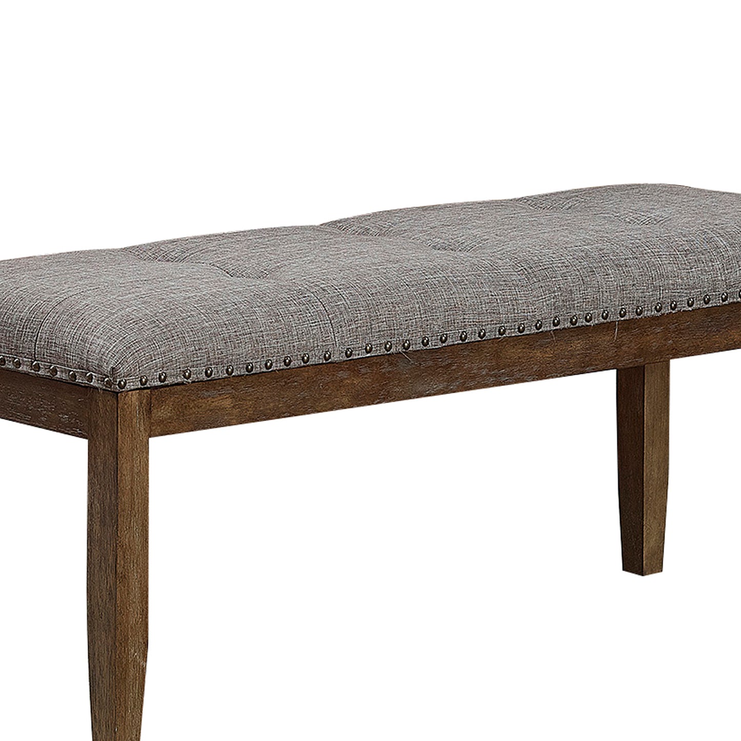 Nailhead Trim Fabric Upholstered Bench With Button Tufting, Brown And Gray By Benzara | Benches | Modishstore - 3