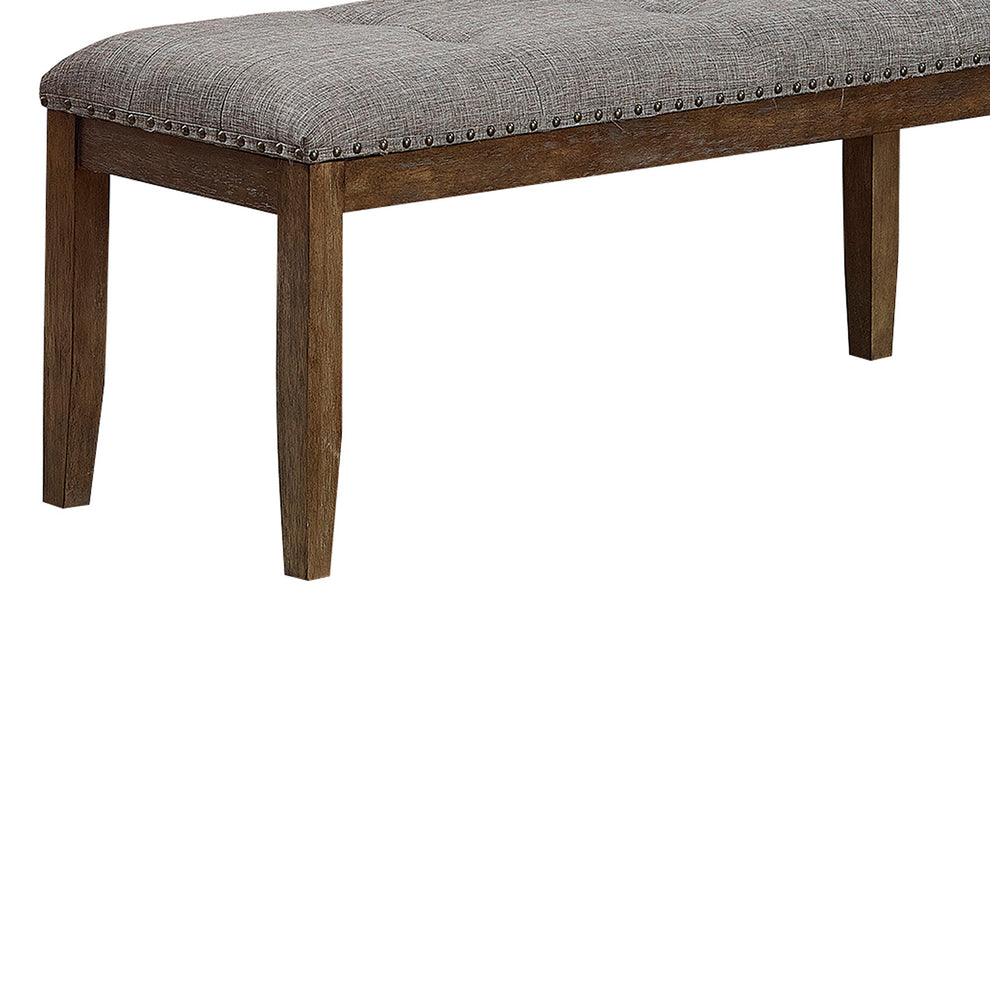 Nailhead Trim Fabric Upholstered Bench With Button Tufting, Brown And Gray By Benzara | Benches | Modishstore - 4