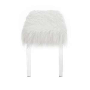 Contemporary Bench With Faux Fur Seat And Acrylic Legs, White And Clear By Benzara | Benches |  Modishstore  - 5