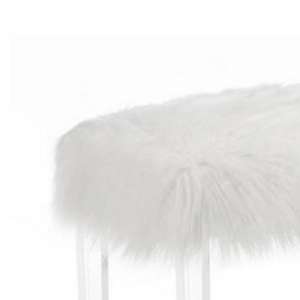 Contemporary Bench With Faux Fur Seat And Acrylic Legs, White And Clear By Benzara | Benches |  Modishstore  - 4