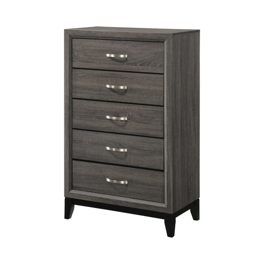 5 Drawer Transitional Chest With Chamfered Feet And Curved Handles, Gray By Benzara | Cabinets | Modishstore