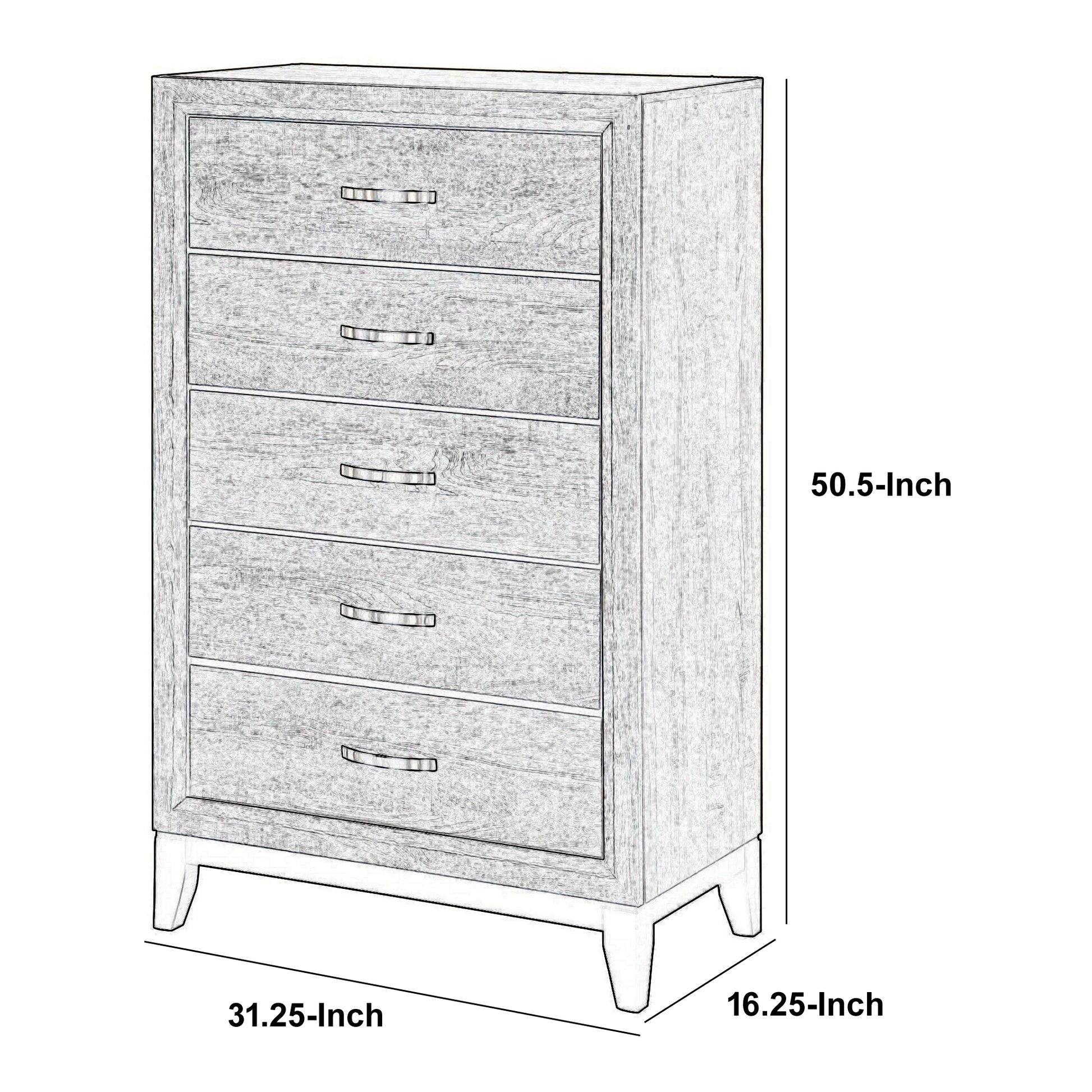 5 Drawer Transitional Chest With Chamfered Feet And Curved Handles, Gray By Benzara | Cabinets | Modishstore - 5