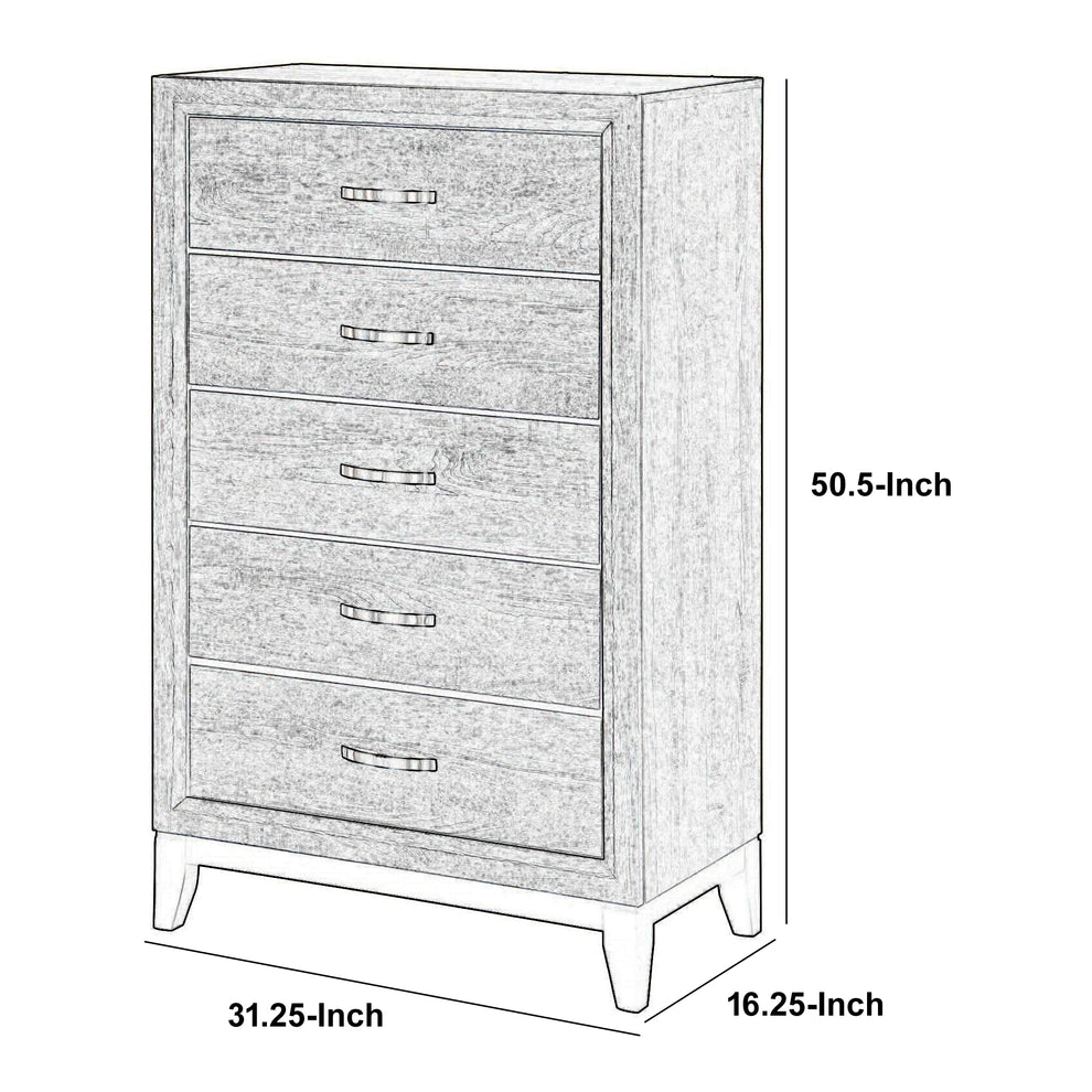 5 Drawer Transitional Chest With Chamfered Feet And Curved Handles, Gray By Benzara | Cabinets | Modishstore - 5