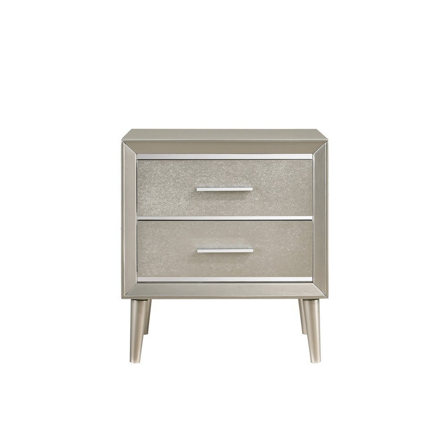2 Drawer Contemporary Nightstand With Bar Handles And Splayed Legs, Silver By Benzara | Nightstands | Modishstore - 2