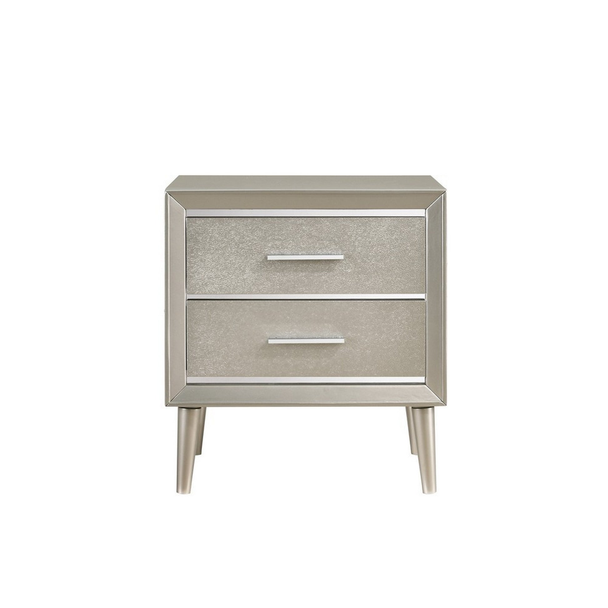 2 Drawer Contemporary Nightstand With Bar Handles And Splayed Legs, Silver By Benzara | Nightstands | Modishstore - 2