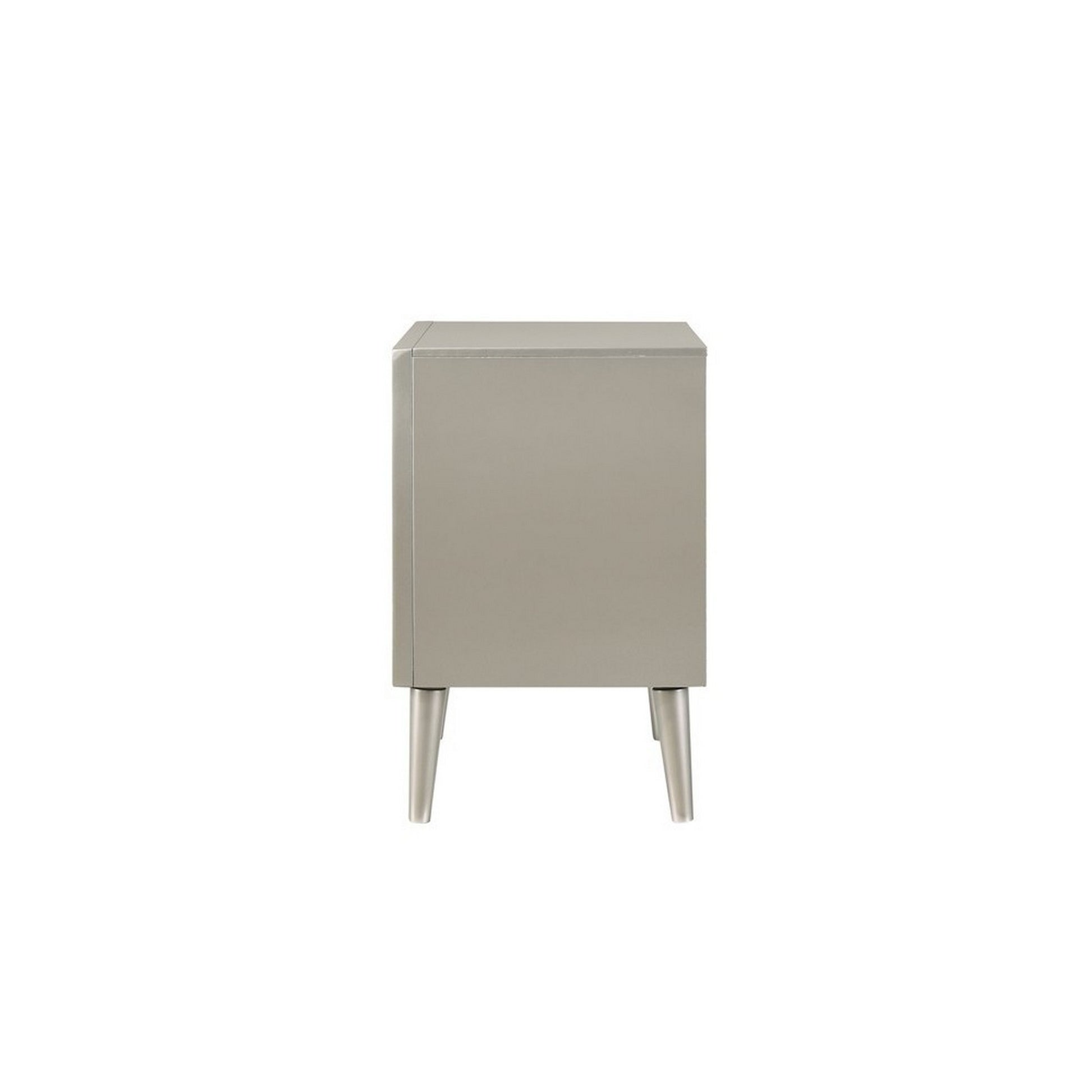 2 Drawer Contemporary Nightstand With Bar Handles And Splayed Legs, Silver By Benzara | Nightstands | Modishstore - 3
