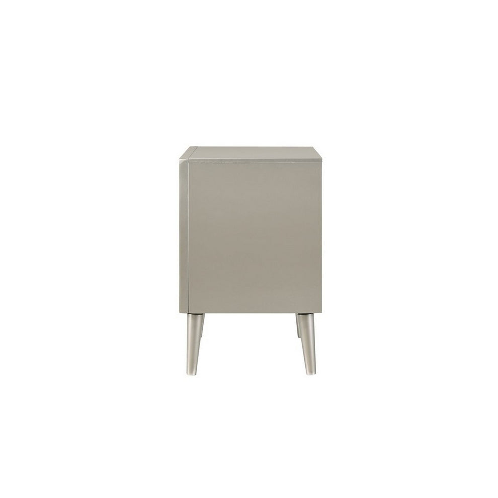 2 Drawer Contemporary Nightstand With Bar Handles And Splayed Legs, Silver By Benzara | Nightstands | Modishstore - 3