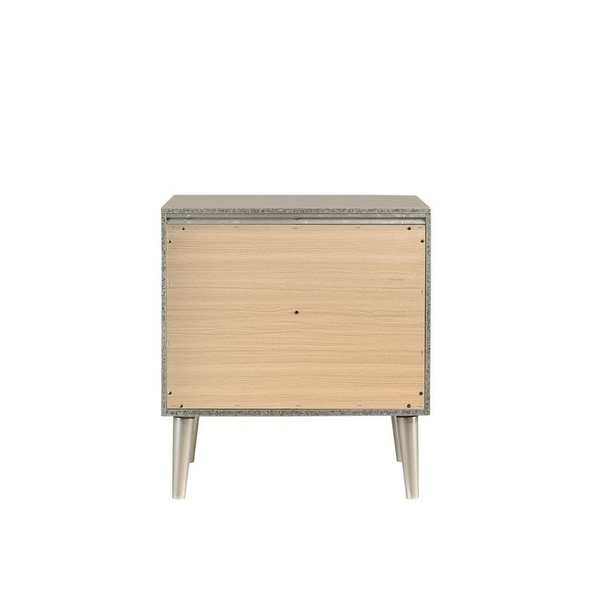 2 Drawer Contemporary Nightstand With Bar Handles And Splayed Legs, Silver By Benzara | Nightstands | Modishstore - 4