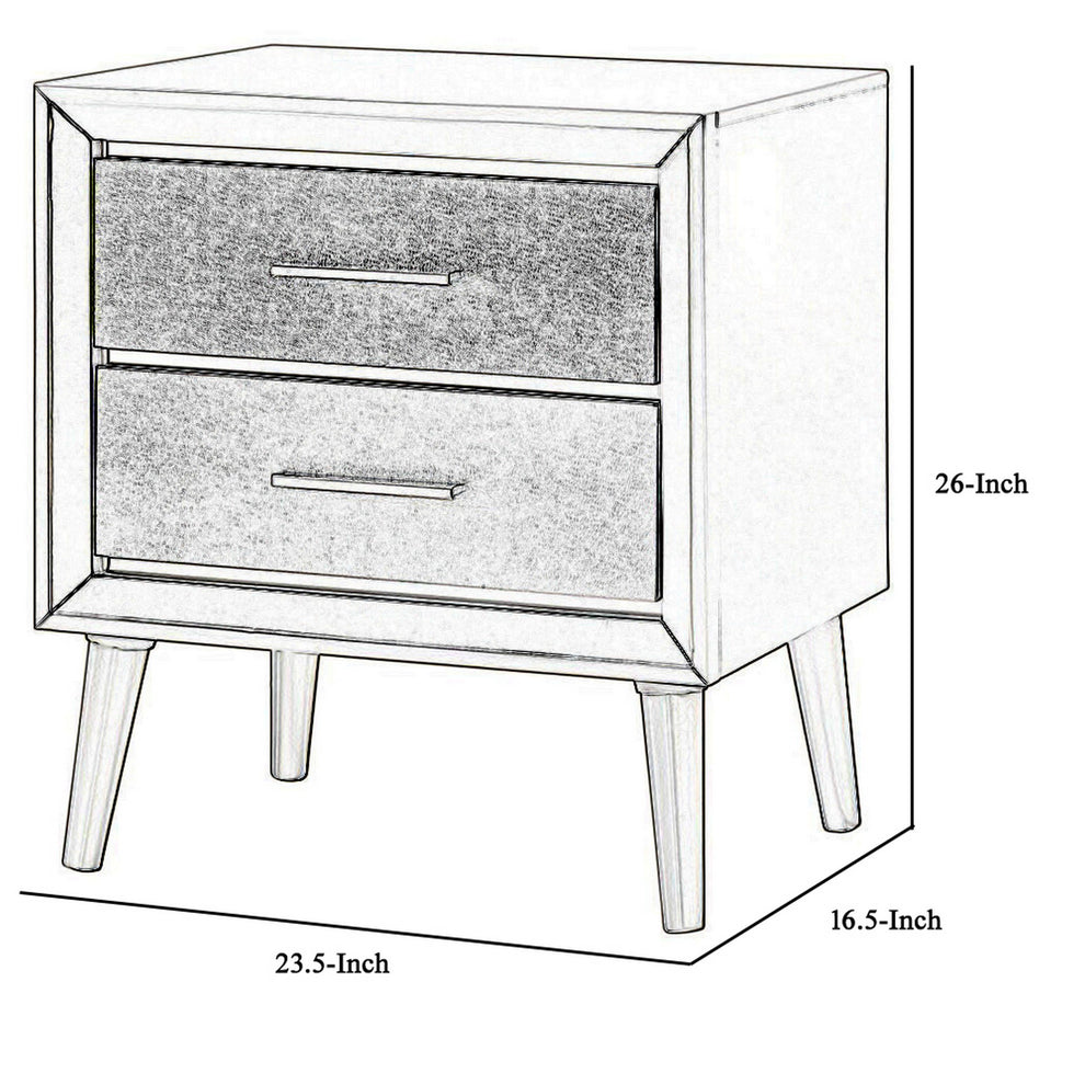 2 Drawer Contemporary Nightstand With Bar Handles And Splayed Legs, Silver By Benzara | Nightstands | Modishstore - 5