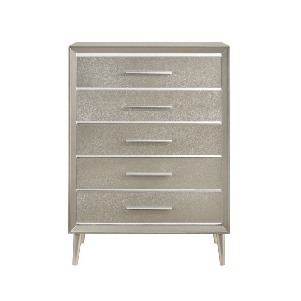 5 Drawer Contemporary Chest With Bar Handles And Splayed Legs, Silver By Benzara | Cabinets | Modishstore - 7