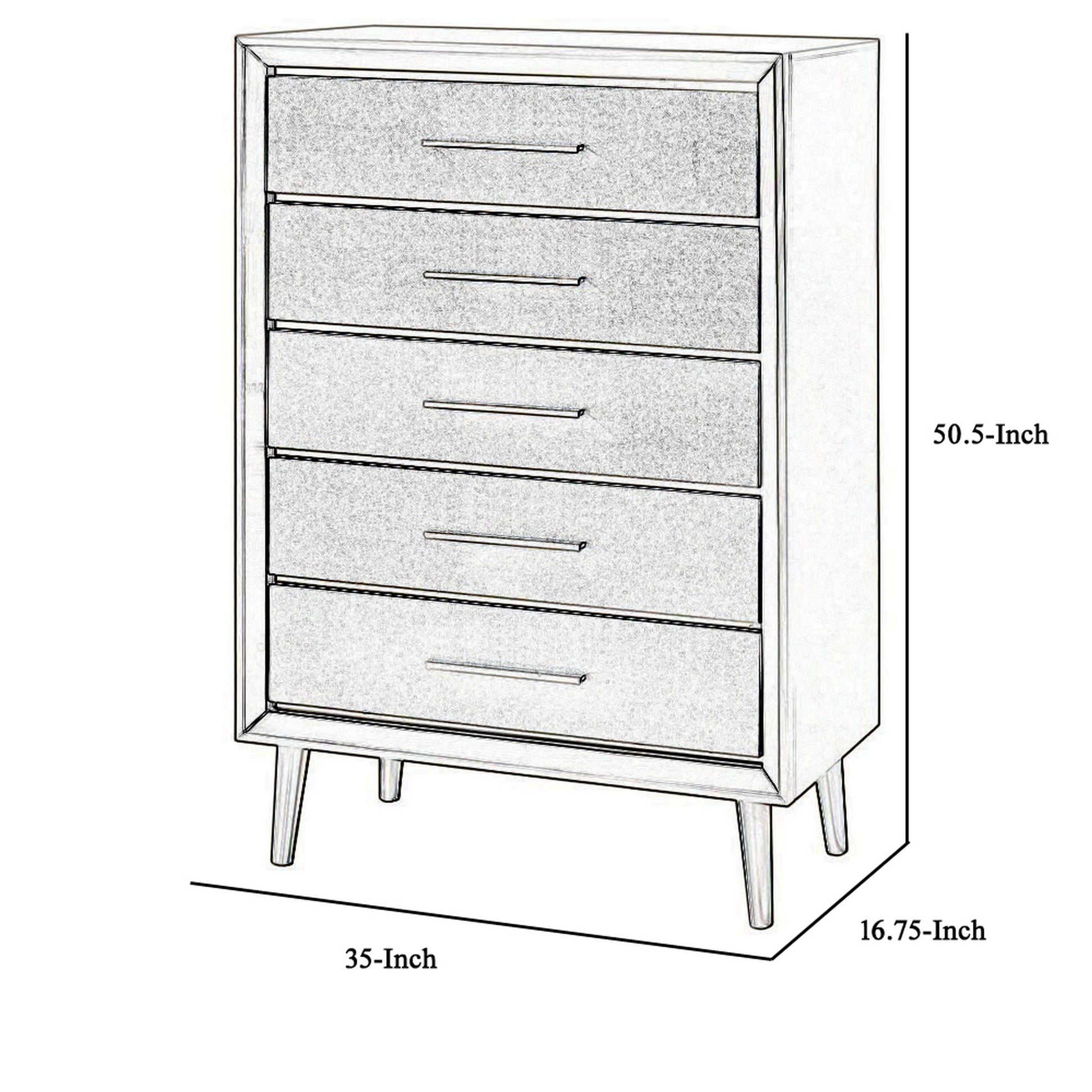 5 Drawer Contemporary Chest With Bar Handles And Splayed Legs, Silver By Benzara | Cabinets | Modishstore - 5