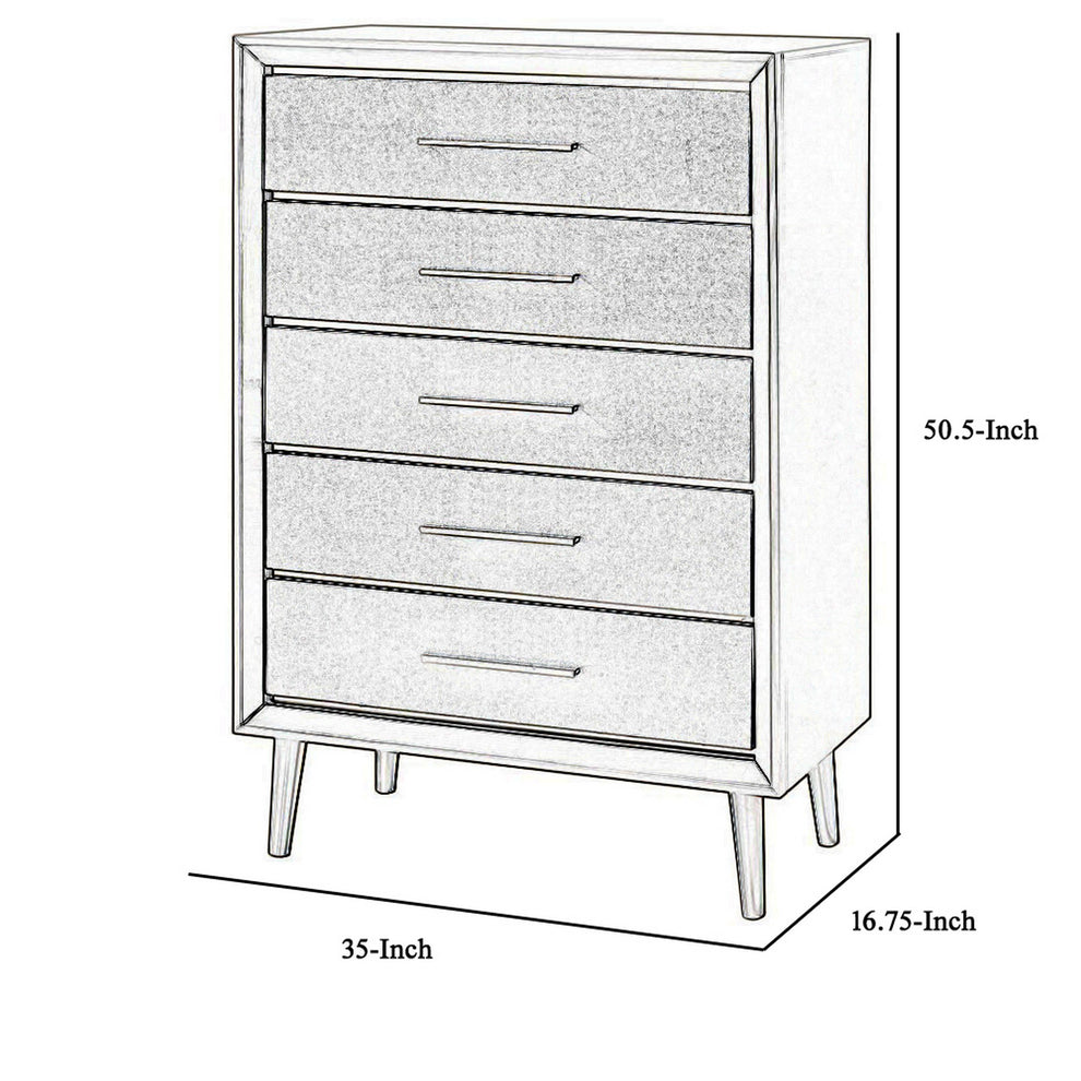 5 Drawer Contemporary Chest With Bar Handles And Splayed Legs, Silver By Benzara | Cabinets | Modishstore - 5