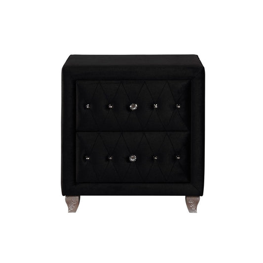 Fabric Upholstered Wooden Nightstand With Two Drawers, Black By Benzara | Nightstands |  Modishstore 