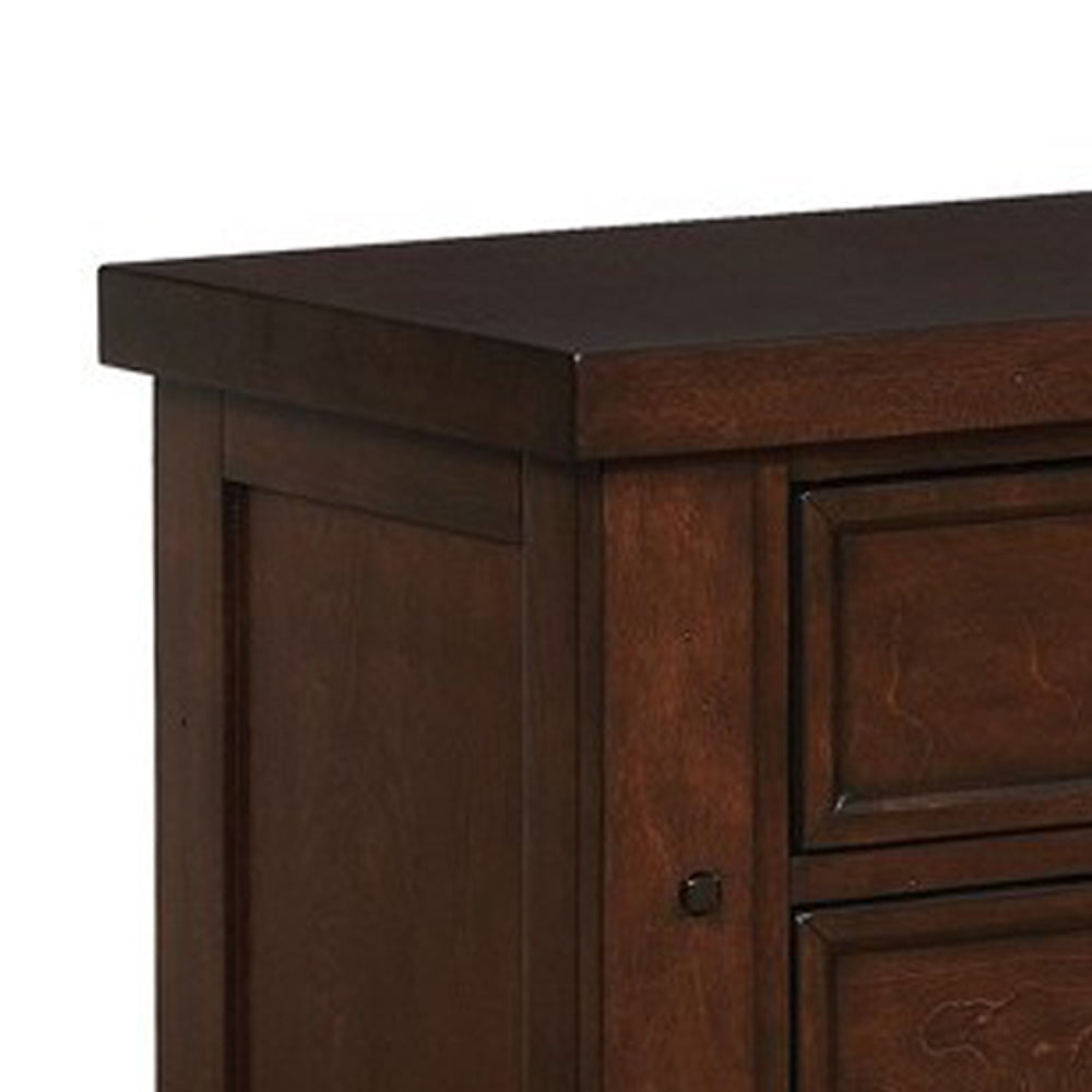 Wooden Nightstand With Three Storage Drawers And Grain Details, Brown By Benzara | Nightstands | Modishstore - 2