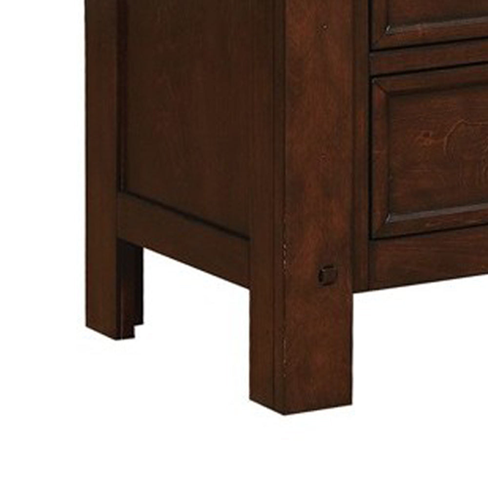 Wooden Nightstand With Three Storage Drawers And Grain Details, Brown By Benzara | Nightstands | Modishstore - 3