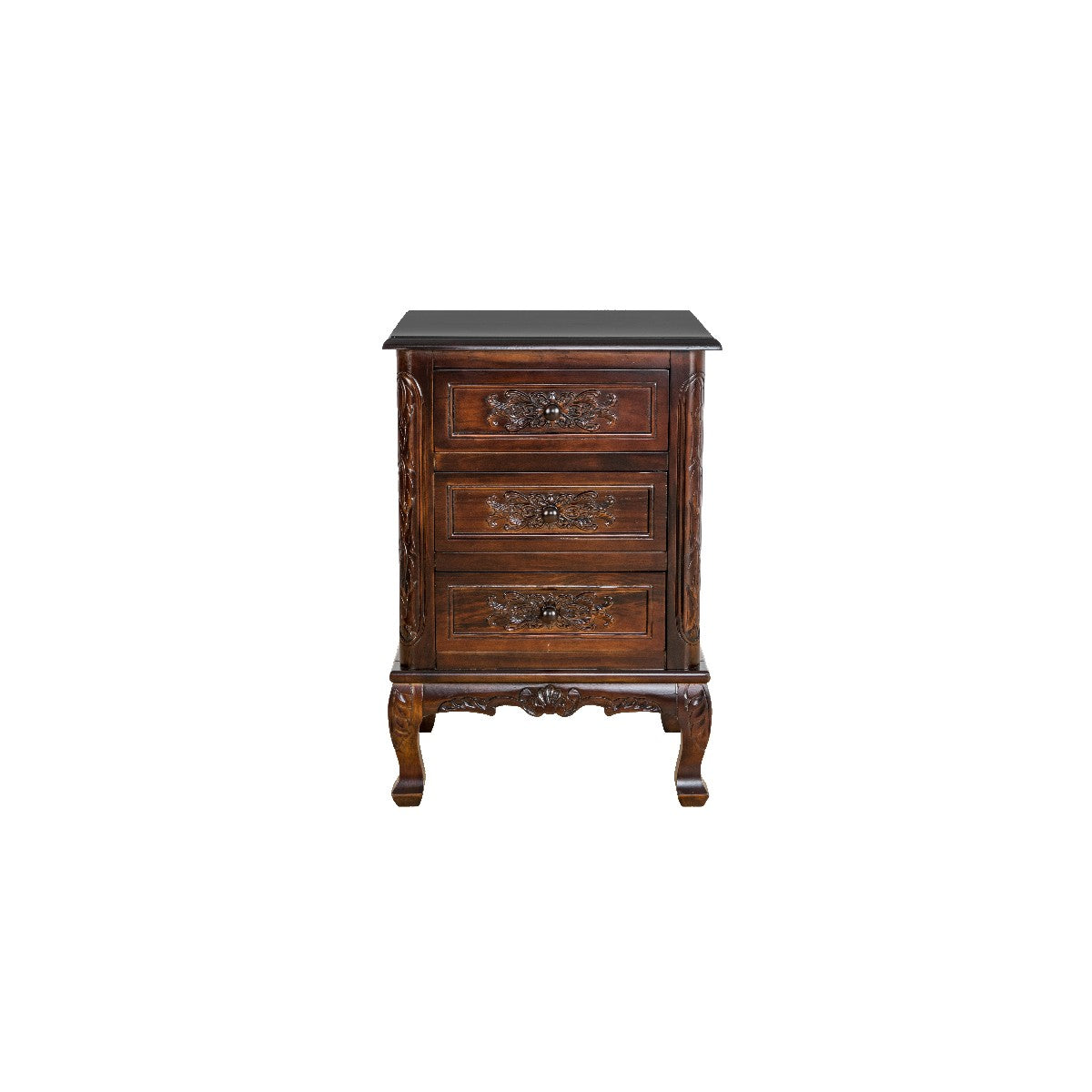Traditional 3 Drawer Chest With Wooden Carvings And Cabriole Feet, Brown By Benzara | Cabinets | Modishstore - 2