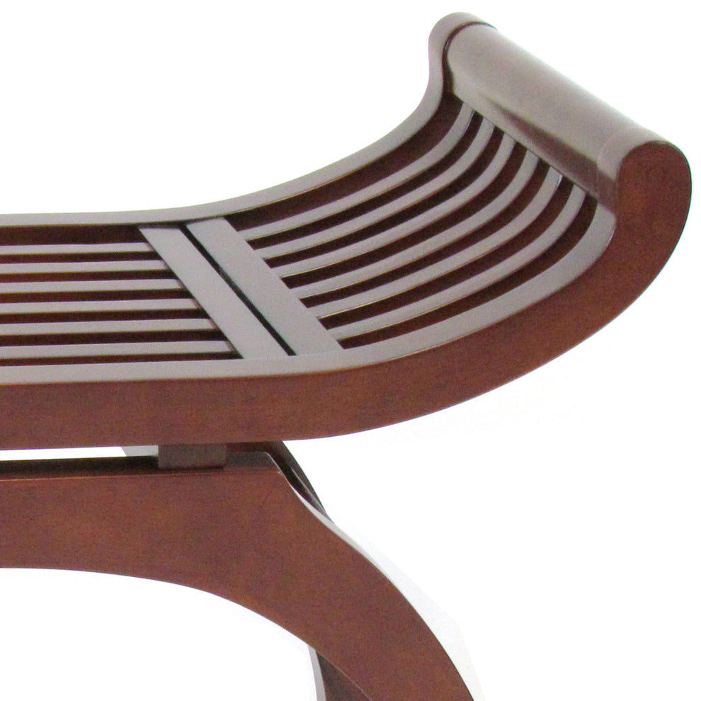 Curved Design Mission Style Stool With Slatted Seating, Brown By Benzara | Stools | Modishstore - 4
