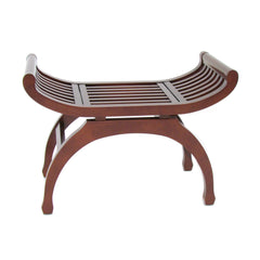 Curved Design Mission Style Stool With Slatted Seating, Brown By Benzara