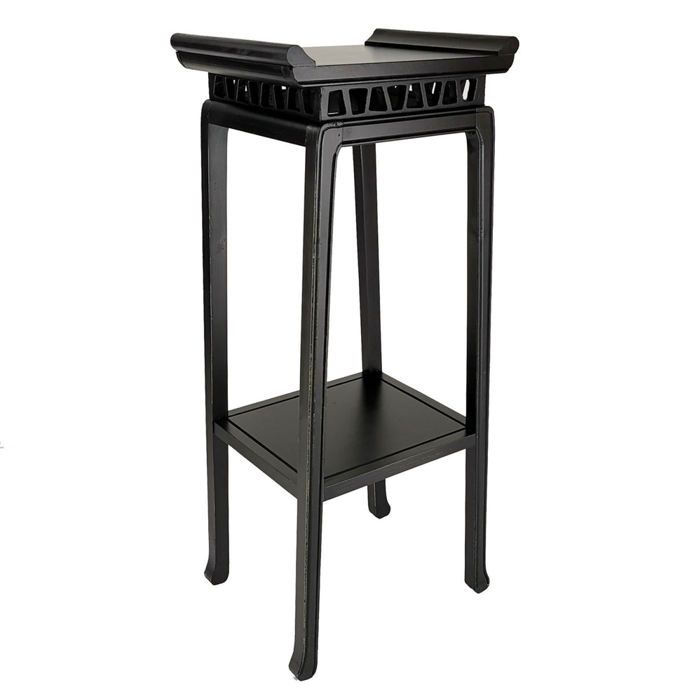 Wooden Pedestal Stand With Open Bottom Shelf, Antique Black By Benzara | Side Tables |  Modishstore  - 5