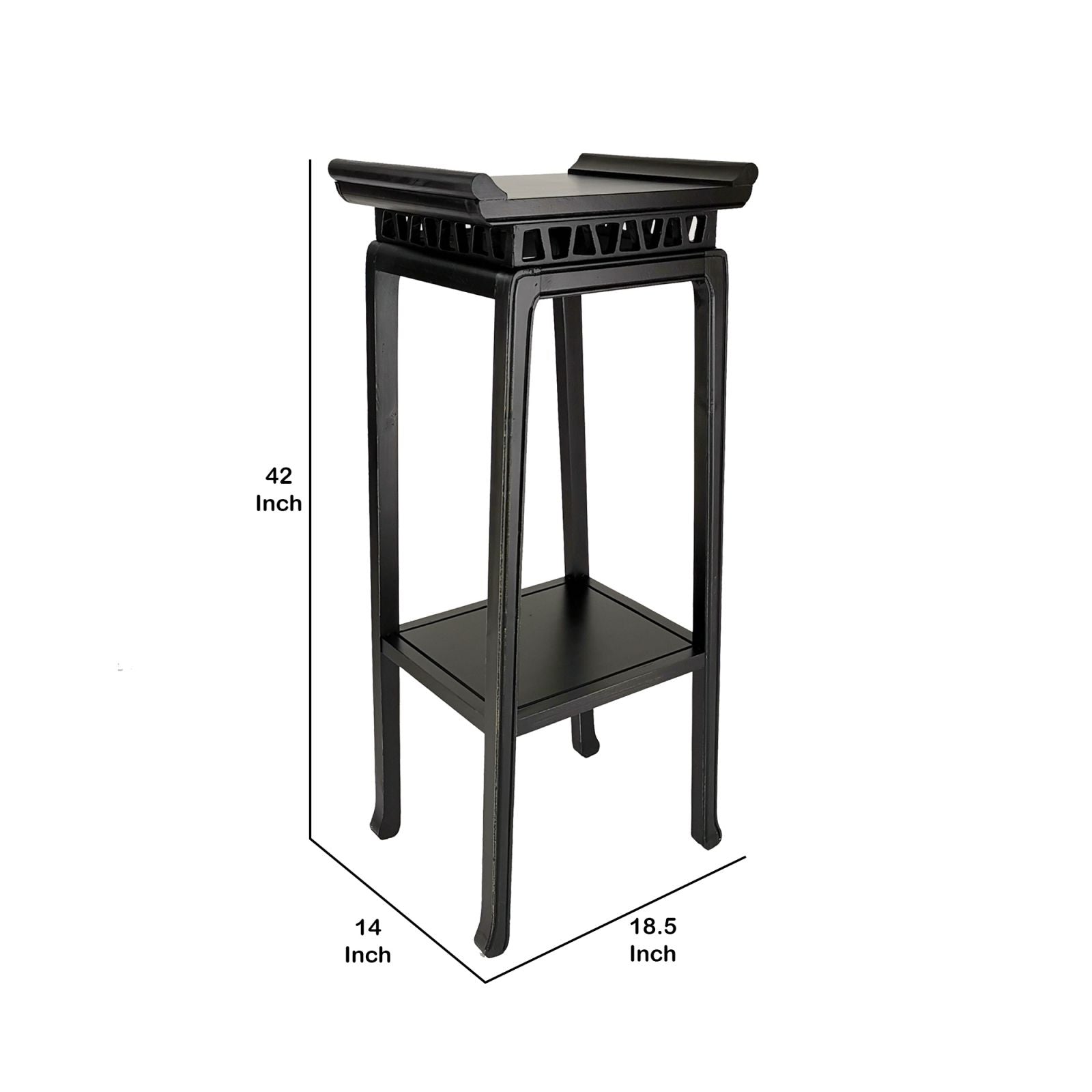 Wooden Pedestal Stand With Open Bottom Shelf, Antique Black By Benzara | Side Tables |  Modishstore  - 2