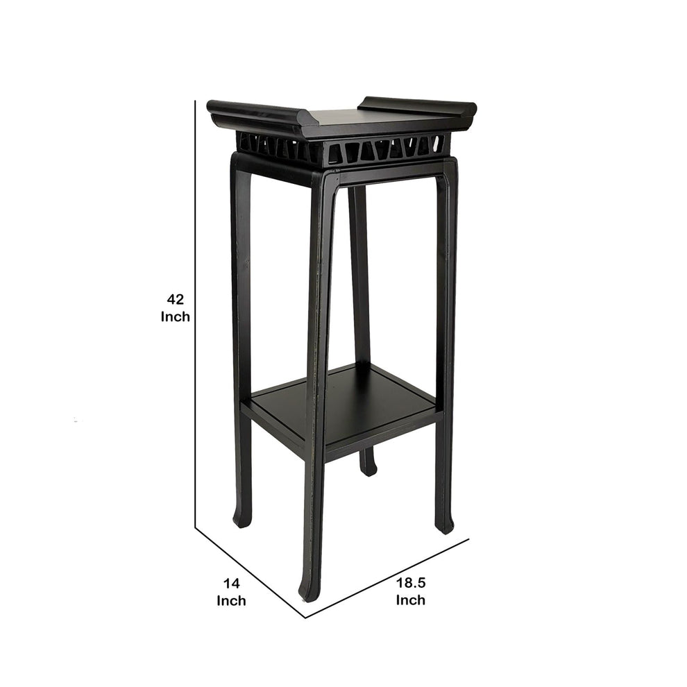 Wooden Pedestal Stand With Open Bottom Shelf, Antique Black By Benzara | Side Tables |  Modishstore  - 2