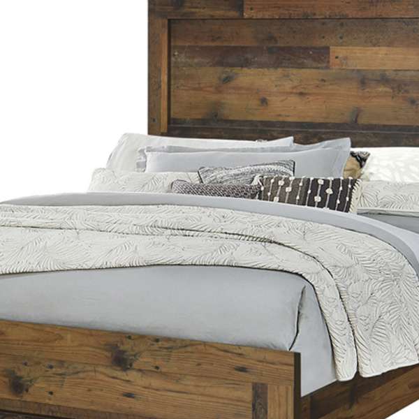 Contemporary Eastern King Bed With Rustic Details, Dark Brown By Benzara | Beds |  Modishstore  - 4